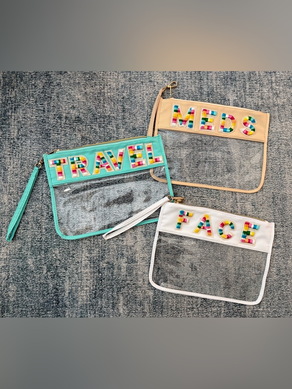 NEW Colorful Embroidered Clear Travel Wristlet Bags